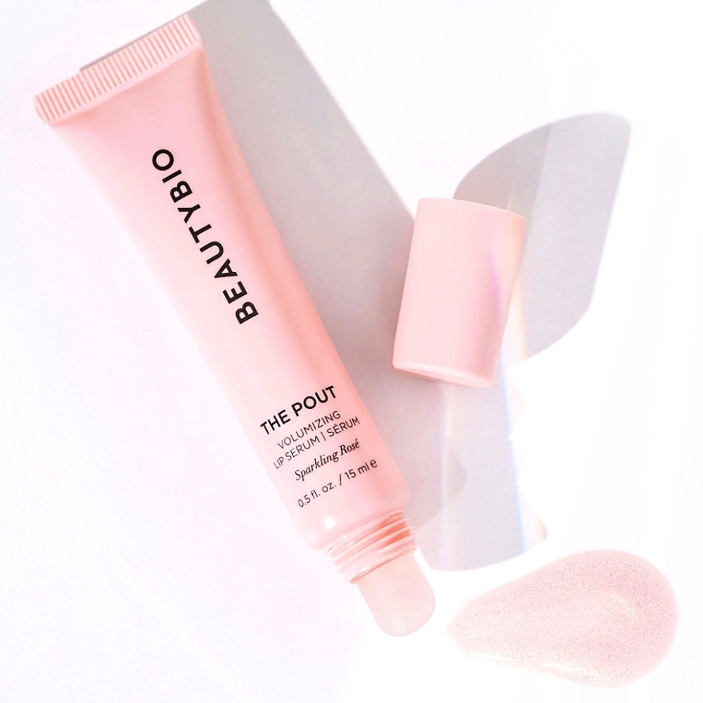 NIB BeautyBio The Pout Sparkling Rosé Volumizing Lip Serum Full Size .5 oz
